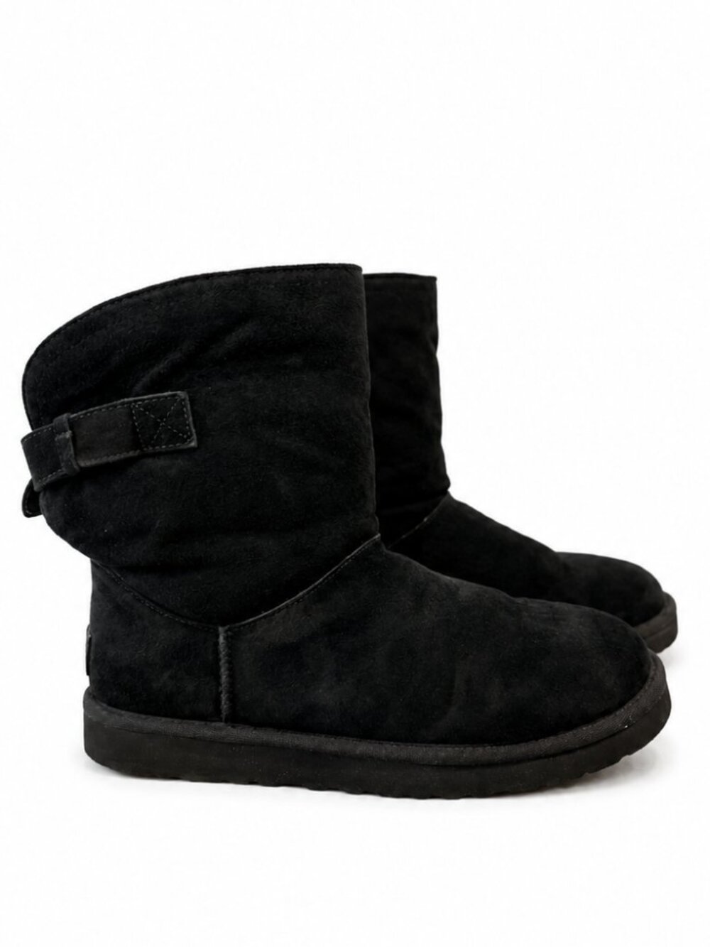 UGG Remora Boots Women's Size 10 Black Suede Shearling Buckle Winter Boots EUC